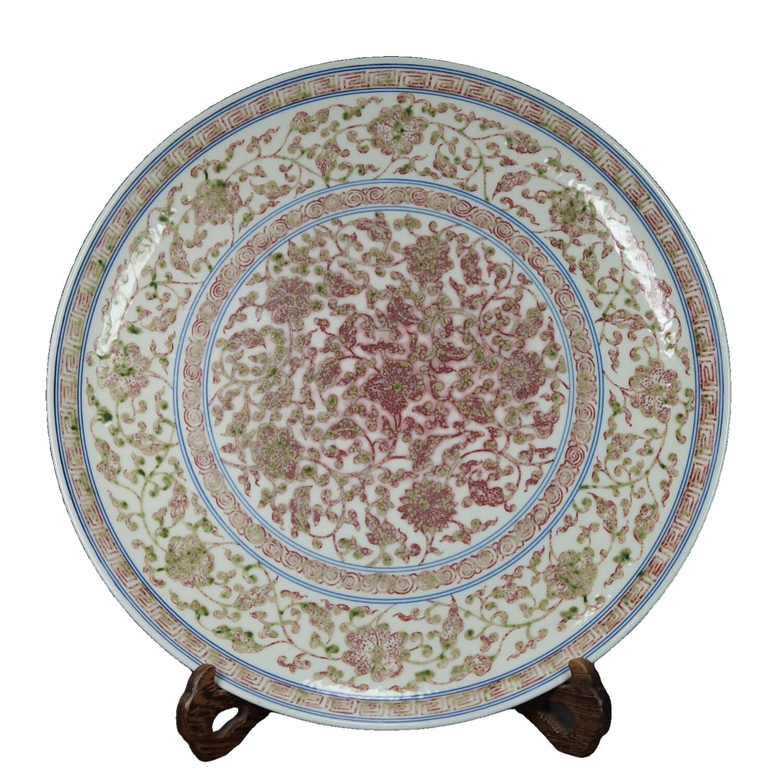 Qing Dynasty Qianlong Style Glaze Red Porcelain Plate with Interlocking Floral Patterns (1 of 9)