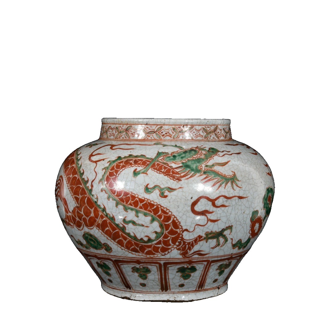 Yuan Dynasty style red and green crackle dragon pattern jar (1 of 10)