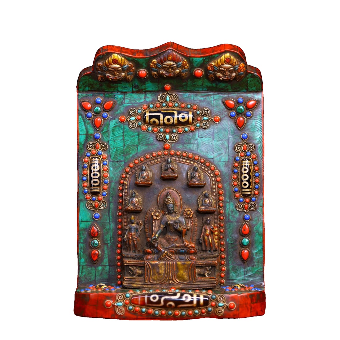 Handmade cloisonné enamel inlaid with gemstones, dzi bead shrine (1 of 10)