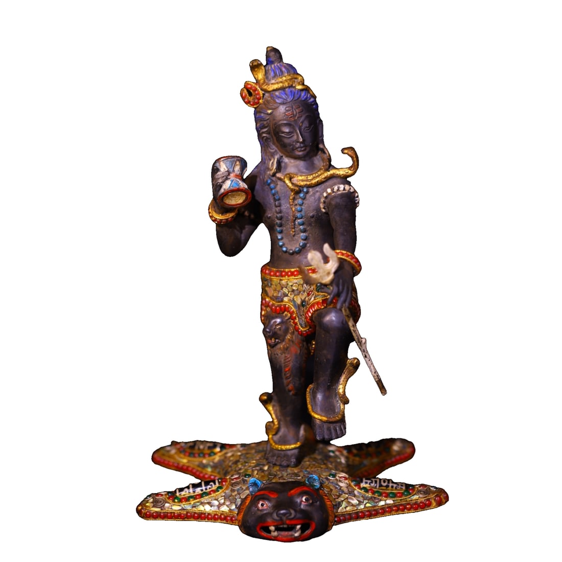 Handcrafted copper, inlaid with celestial jewels and gemstones, Shiva: Handcrafted copper, inlaid with natural gemstones depicting Shiva, height 29, width 21 centimeters, approximately 1850 grams Freight: 1.International Shipping: Foreign shipping costs are determined by