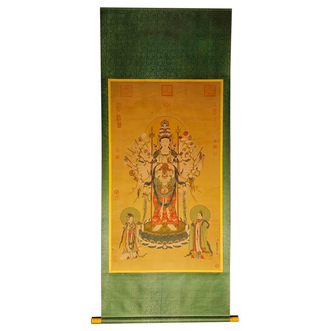 Modern Chinese Painter Ding Guanpeng - Buddha Hanging Scroll: Chinese modern painter Ding Guanpeng's Buddha hanging scroll, with a painting size of 312x77 cm. Ding Guanpeng, a painter of the Qing Dynasty, was active from the late Kangxi period to the