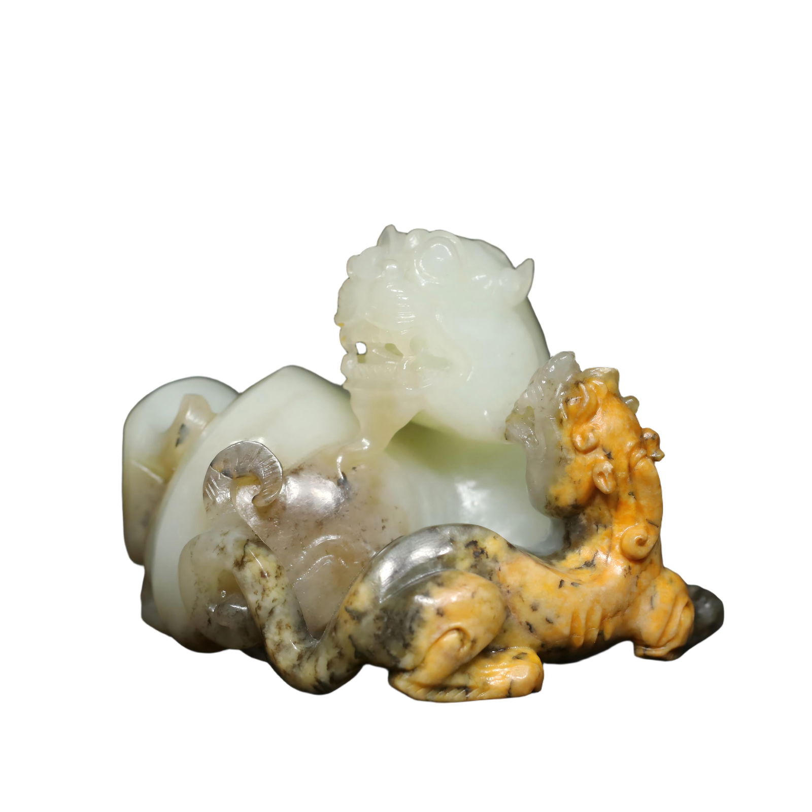 Old Hetian Jade Auspicious Beast - Pair of Beast Figurines: Old Hetian jade Rui beast mother and child figures, exquisite carving, fine jade texture, old varnish, details as shown in the picture, dimensions: 7.3x6.2x5 cm, weight: 164 grams Freight: 1.Internati