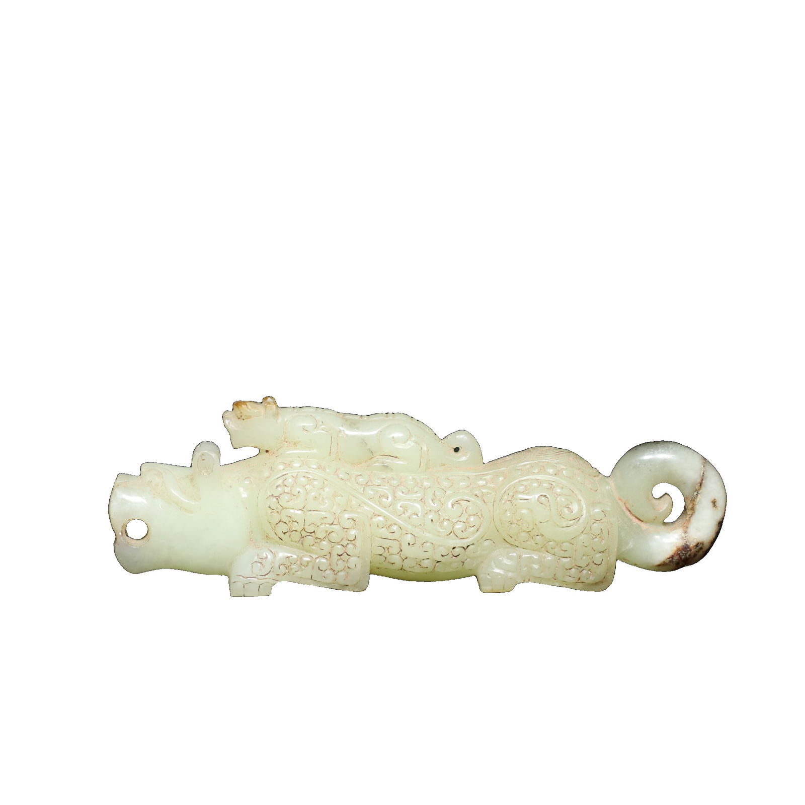 Old Hetian Jade Tiger Figurine: Antique Hetian jade tiger ornament with exquisite carving, fine texture, and well-aged patina, details as shown, dimensions: 12.3x2.6x3.8 cm, weight: 141.5 grams Freight: 1.International Shipping: For