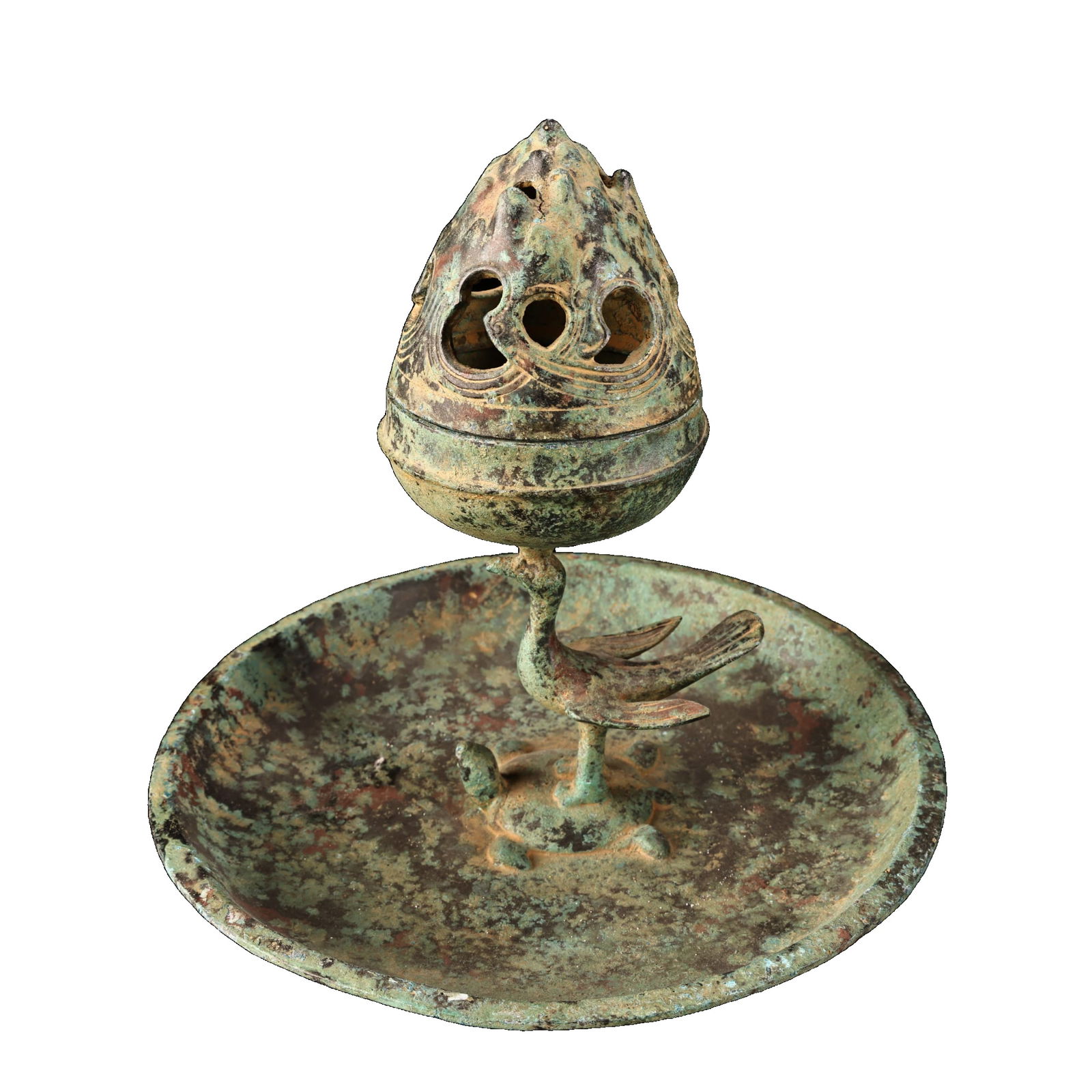 Han Dynasty Style Bronze Turtle and Crane Boshan Incense Burner (1 of 11)
