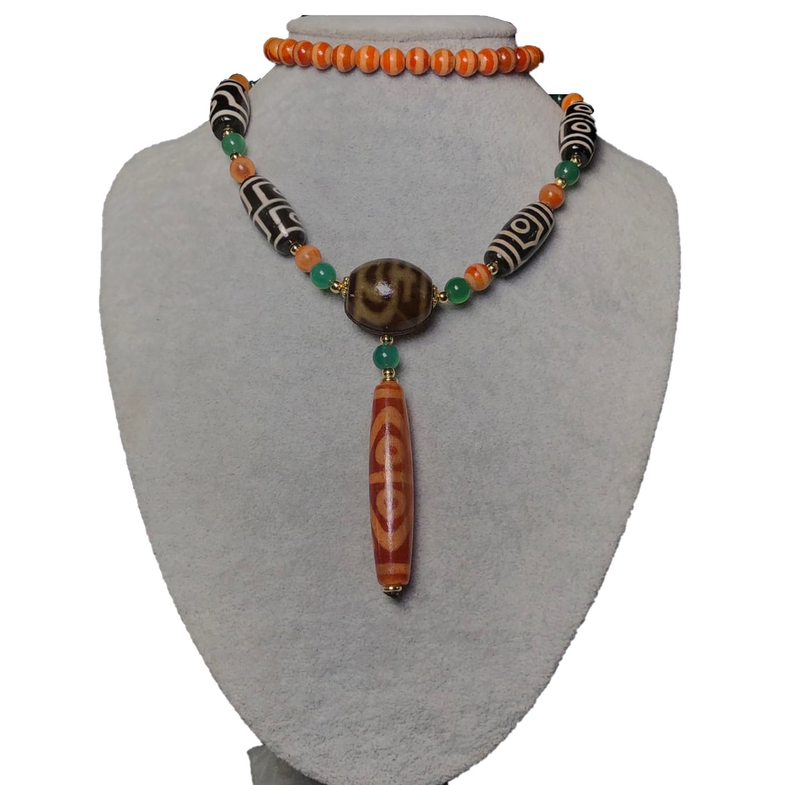 Eight Eye Dzi Bead with Multi-Bead Dzi Necklace (1 of 10)