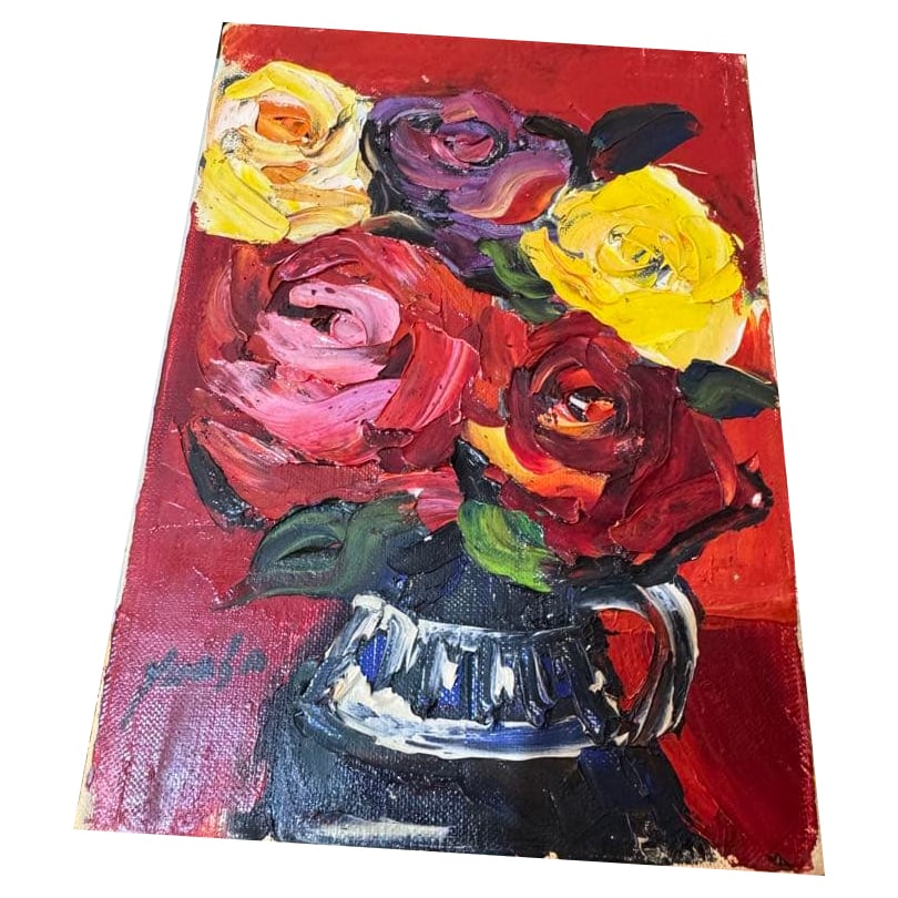 TOMOYA YUASA's original oil painting 'Flowers', framed and signed. (1 of 15)