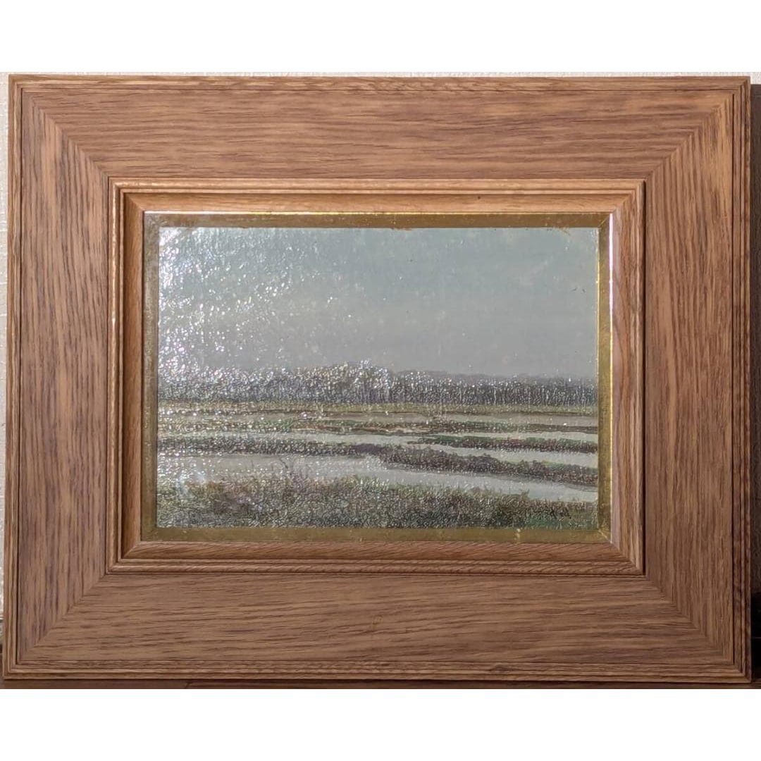 Hiraga Masakatsu oil painting, Rainy Season, Peaceful Paddy Field Landscape (1 of 7)