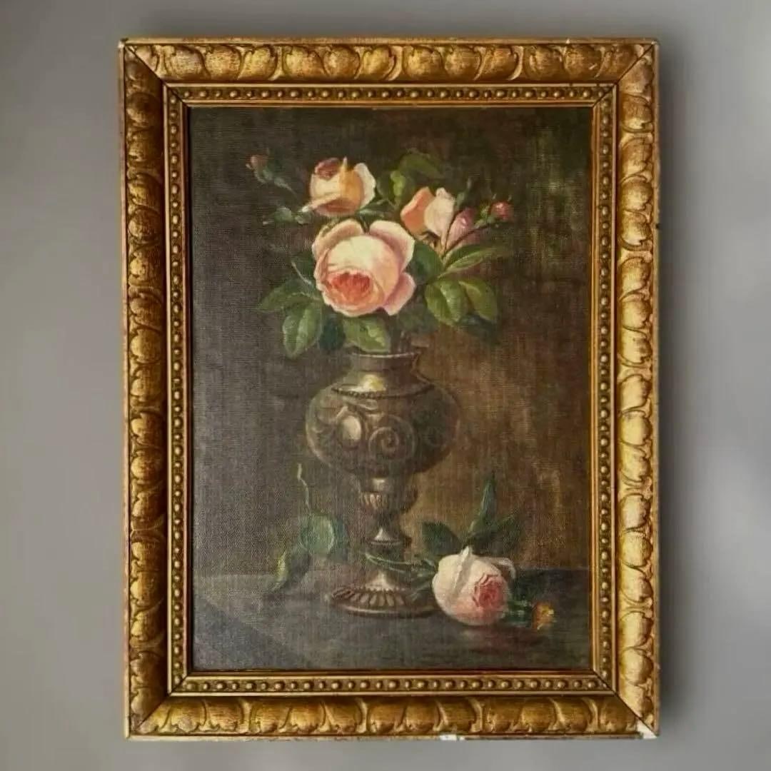 Rose painting, French oil painting: Rose painting, French oil painting, the artist's signature is clearly visible, and there is also a 1922 date on the back frame. Dimensions 45.4x34.7x2.5 centimeters Freight: 1.International Shipping: