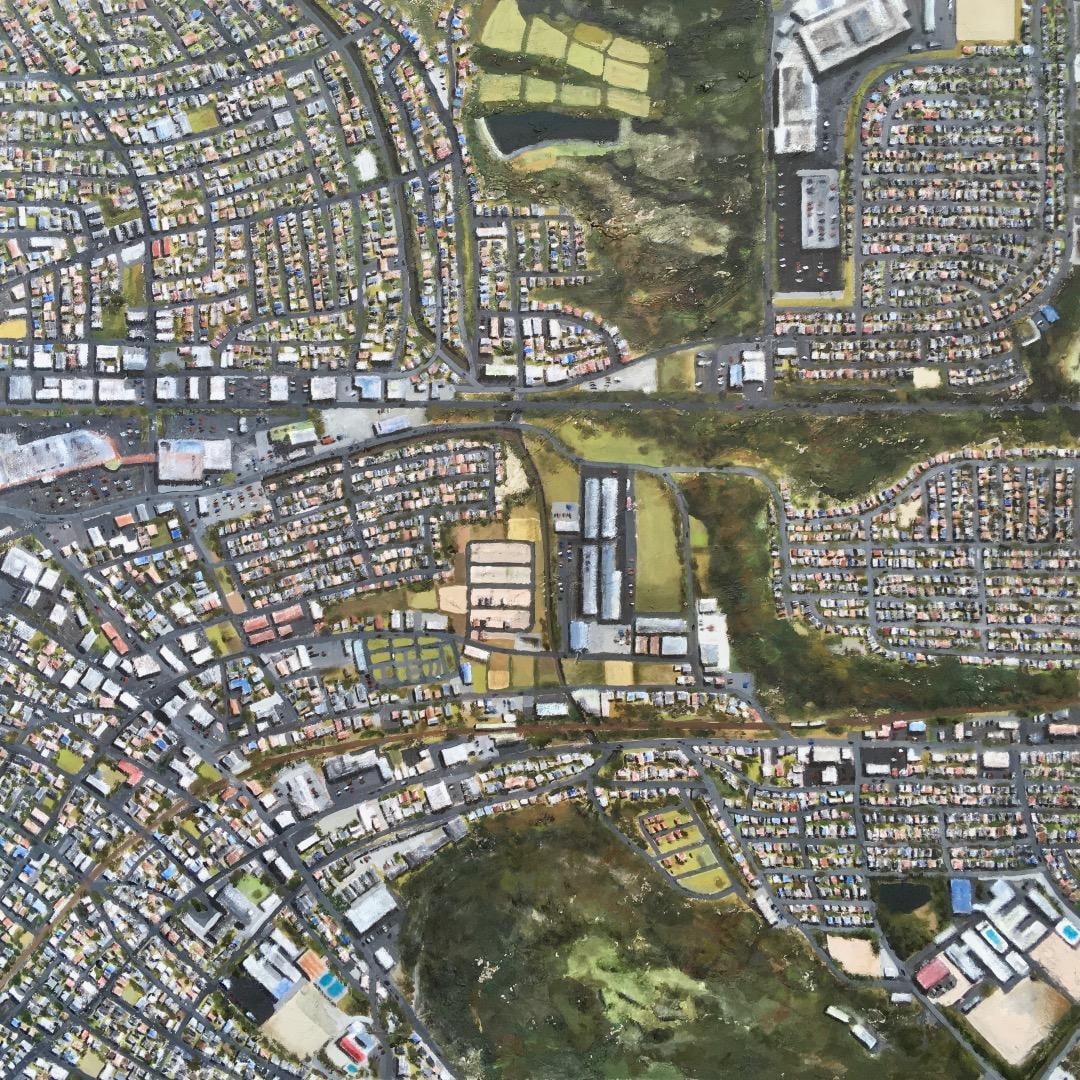 Original work 'Satellite Image No. 23': Title: Satellite Image No. 23Dimensions (H x W x D): 803 x 803 x 23 millimetersTechnique and Materials: Oil, acrylic, paper clay, boardYear of Creation: 2025Signed: Yes (on the back of the work)Note: