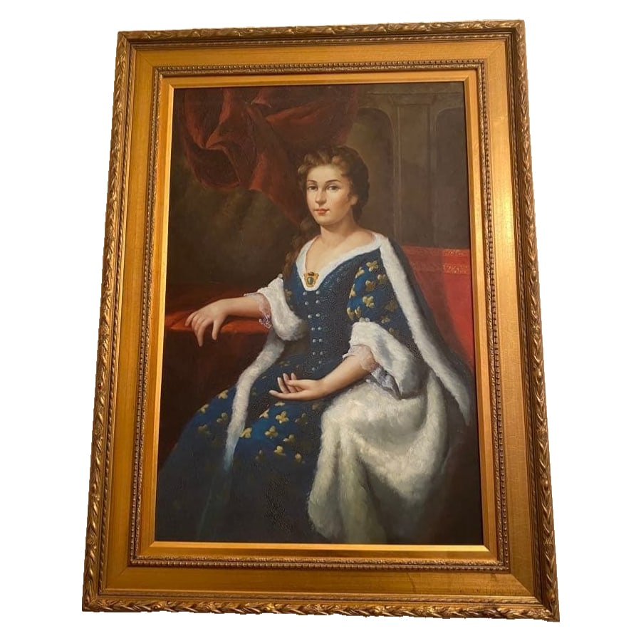 A very large oil painting depicting a French ancient female (1 of 9)