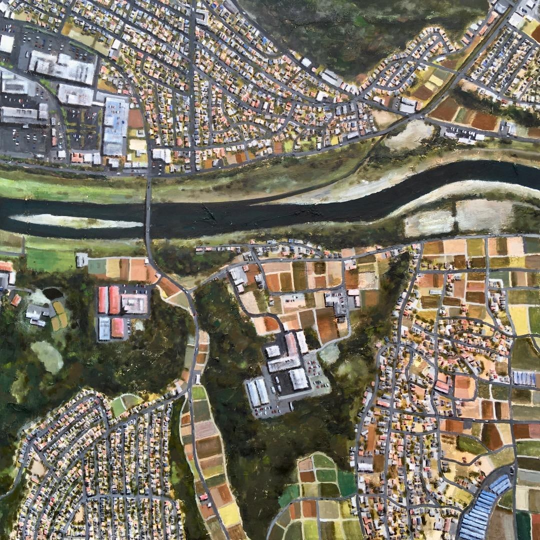 Original work 'Satellite Image No. 21': This work was created by the exhibitor, Kazuhiro. Work title: 'Satellite Image No. 21'Dimensions (height x width x depth): 803 x 803 x 23 millimetersTechnique and materials: Oil painting, acrylic, pap