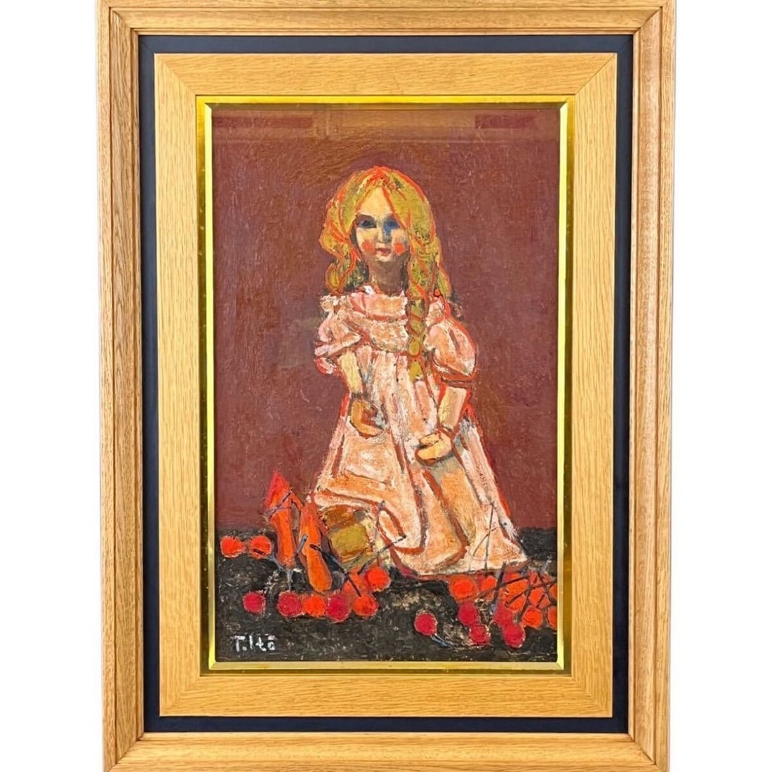 Ito Junkuro 'Doll and Cherry Blossoms' oil painting (1 of 7)