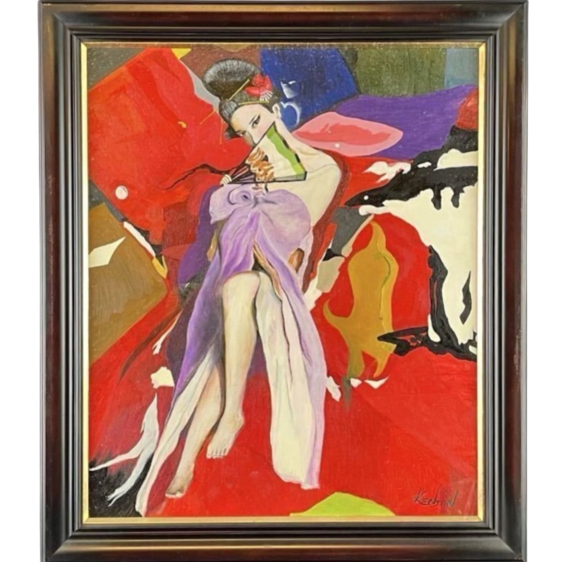 Ninomiya Kenji 'Oiran' oil painting, large figure painting, beauty painting, signed (1 of 10)