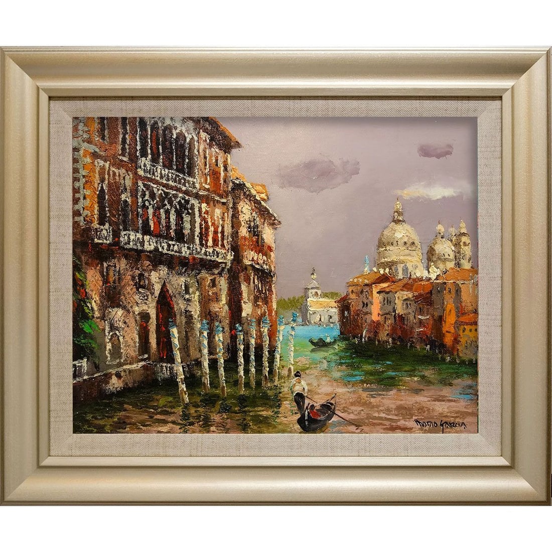 Mario Garcia's work (Venice), oil painting,: Mario Garcia's work (Venice), oil painting, depicts this Italian water city, the Grand Canal, and the Church of Santa Maria della Salute. Framed landscape painting, hand-paintedProduct DescriptionThis