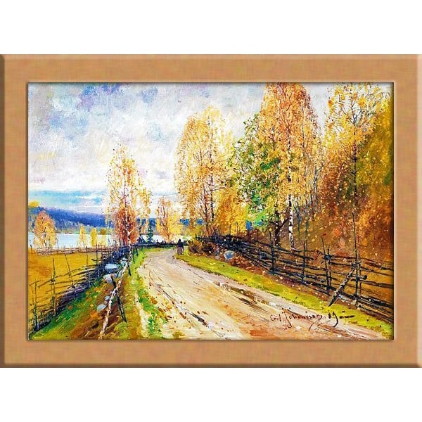 Carl Johnson 1863-1944 (Sweden) looking down at the lakeside, 1889: Artist: Carl Johnson 1863-1944 (Sweden).Title of the painting: Looking Down Towards the Lakeside, 1889.Frame width: 2 centimeters.Frame size: 45 x 33 centimeters.Material: Medium Density Fiberboard, P