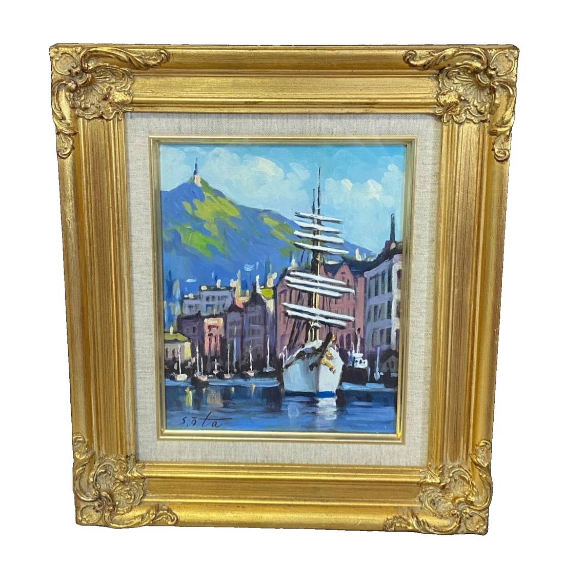 Guaranteed original, Taeko Ota oil painting landscape painting of Bergen, Norway: Guaranteed authentic, Taian Sachiko oil painting landscape painting of Bergen, Norway, frame size 41cm long, 36cm wide Freight: 1.International Shipping: Foreign shipping costs are determined by the d