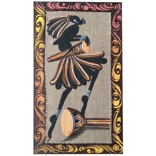 African Art, Oil Painting: This painting, themed on Africa, is vividly painted with oil on linen canvas stretched over a wooden frame.Its dynamic shapes and striking use of color are impressive.Although the pattern is in Africa