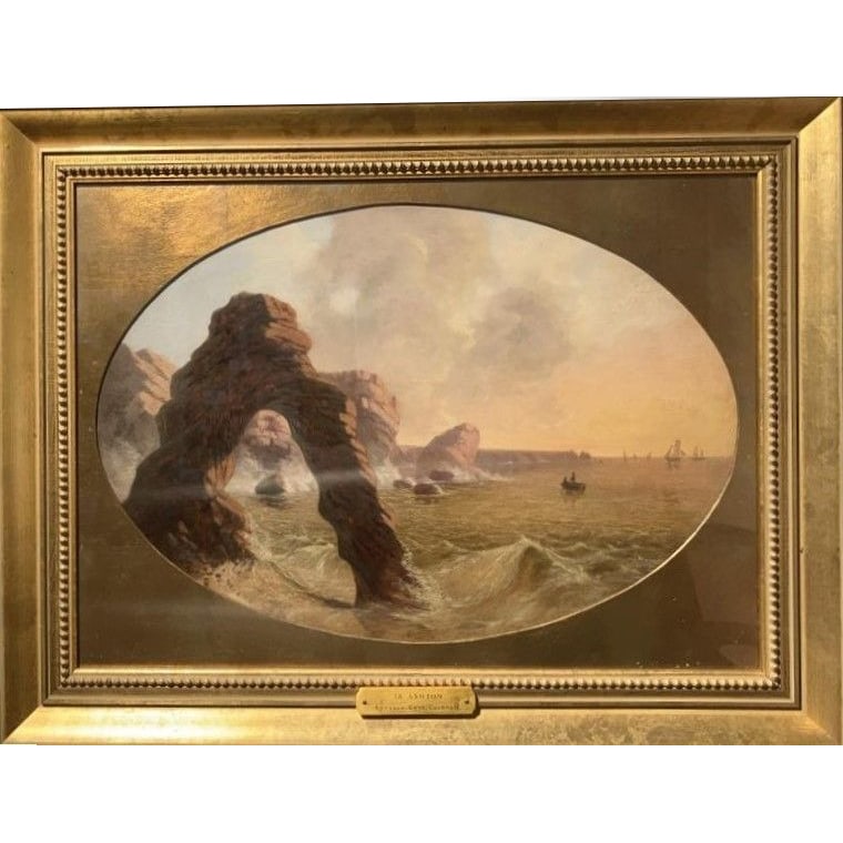 19th Century Painting: J.B. Ashton 'Rhinans Bay, Cornwall Coast' (1 of 8)