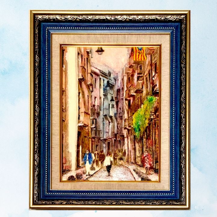 Landscape Cityscape 'Old Town of Girona' Oil Painting: The work 'Old Town of Girona' is a landscape painting depicting the beautiful ancient city of Spain.Girona is a city in the Catalan region of Spain.It is an ancient Roman city, with a history that dat