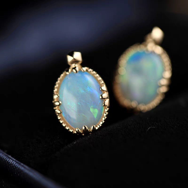 18k Gold Natural Australian Opal Stud Earrings (1 of 9)