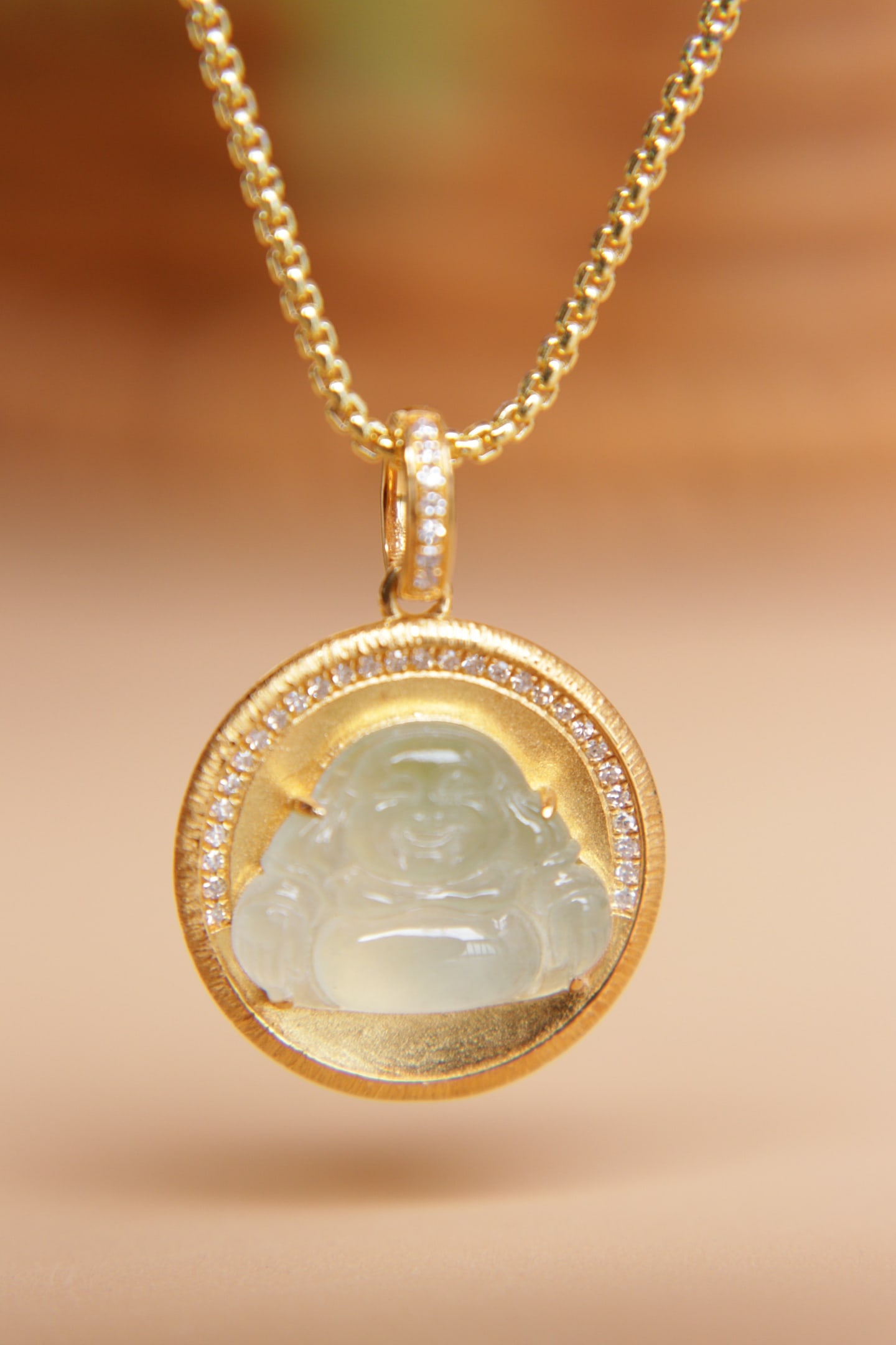18K Gold Inlaid with Ice-like Jadeite Buddha Pendant (1 of 5)