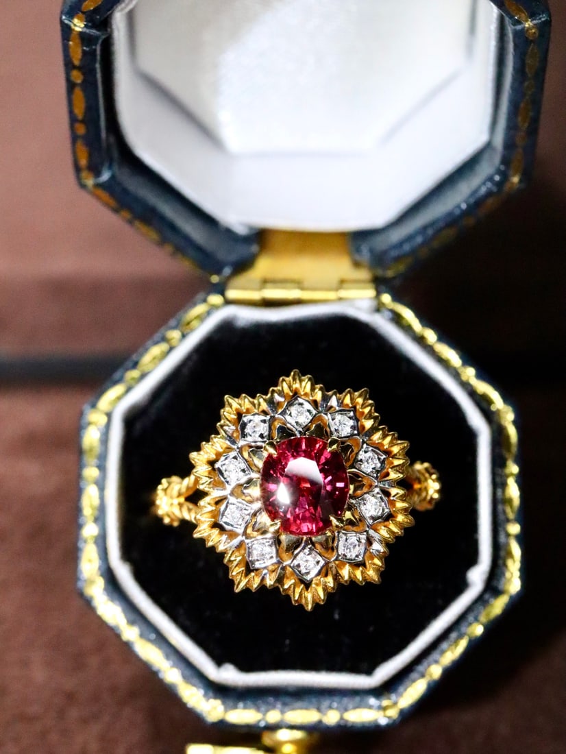 No Heat Ruby Ring: Features a 1.03ct unheated pigeon blood red ruby with vibrant color, and 0.08ct diamonds, total weight 2.68g