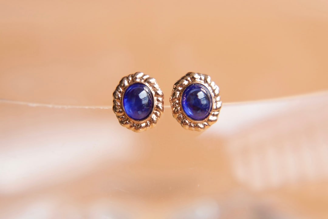 18K Gold Plated Sapphire Stud Earrings (1 of 8)