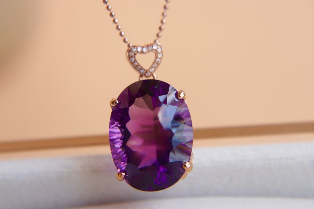 18K Gold Plated Amethyst and Diamond Pendant: 18K Gold Plated Amethyst and Diamond PendantMain Stone 17.95ct, Color is beautifulCrystal is clean, Fire is good