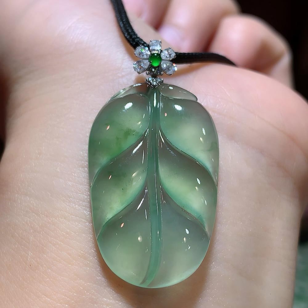 Jade High Ice Floating Green Leaf Pendant (1 of 5)