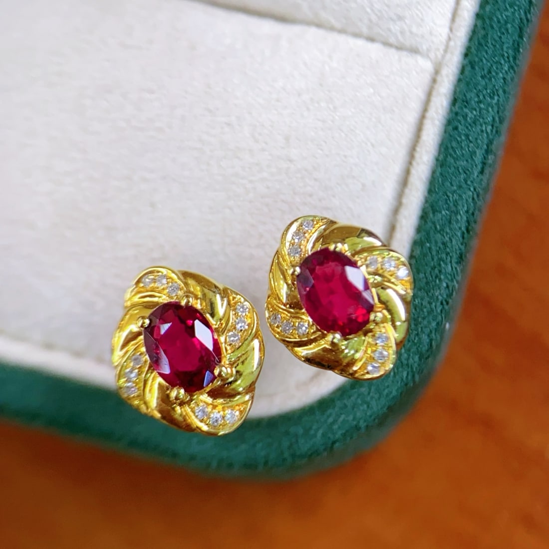 18K Gold Plated Natural Red Beryl Stud Earrings (1 of 4)