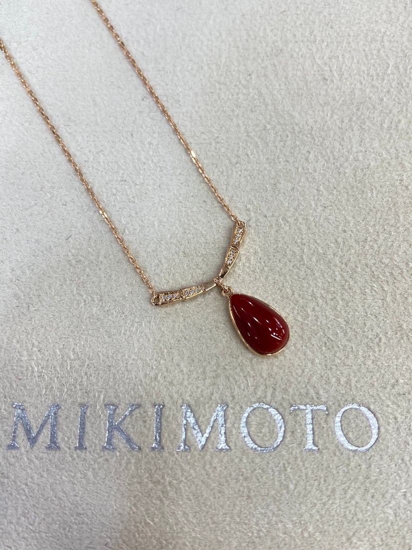 18K Gold Plated Diamond Akar Blood Cow Collar Lock Chain Necklace: Akoya Pearl Blood Red Lock Bone ChainAkoya Pearl Blood Red Tear18k Gold Set with Diamonds, Jelly TextureMoist and Smooth, Naked Stone Size 11.6×7.4mm