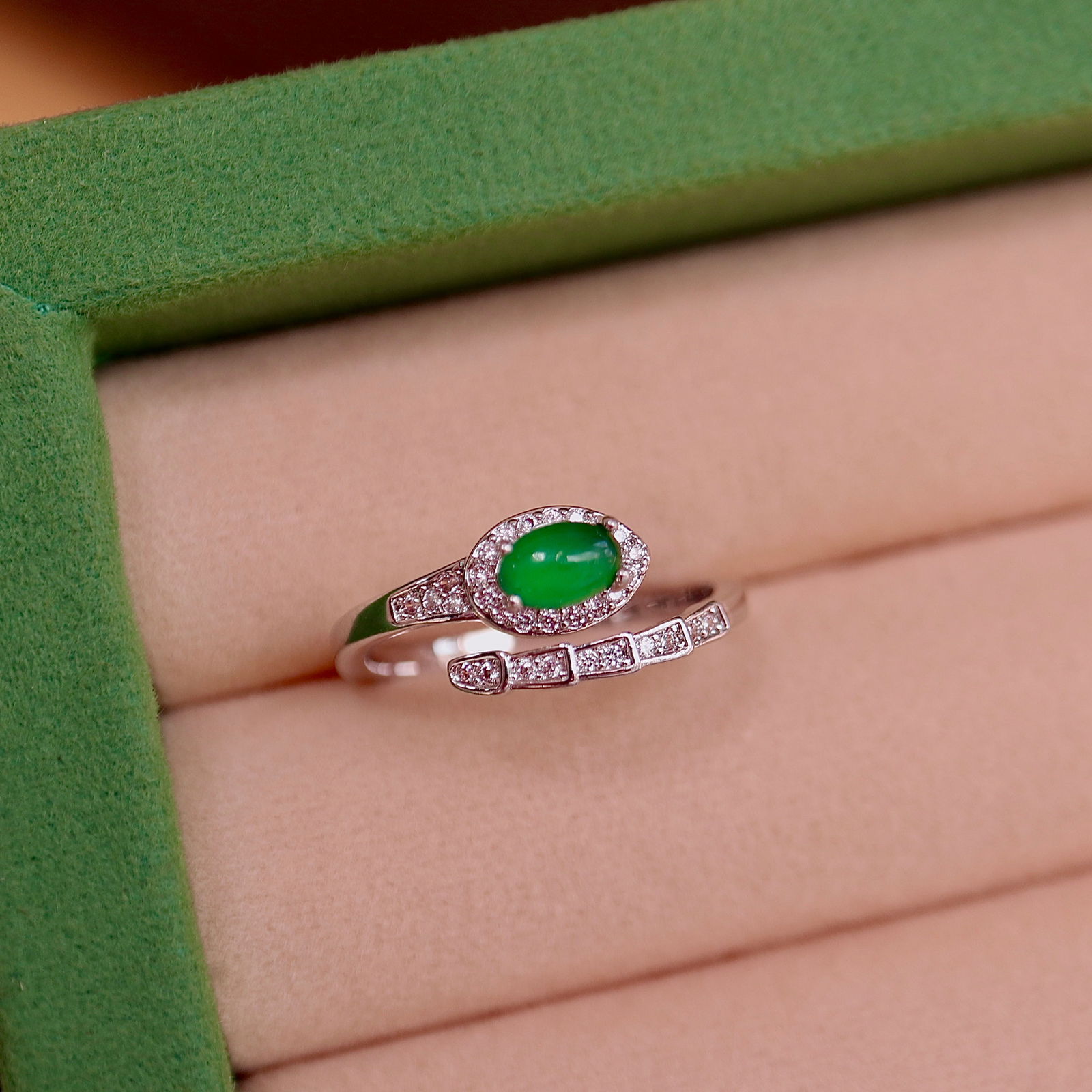 Natural A Quality Jade Teardrop Ring: Natural A Quality Jade Teardrop Ring - Approximately 5x7mm with Two Ice Yang Green Jade Stones - Elegant and Simple