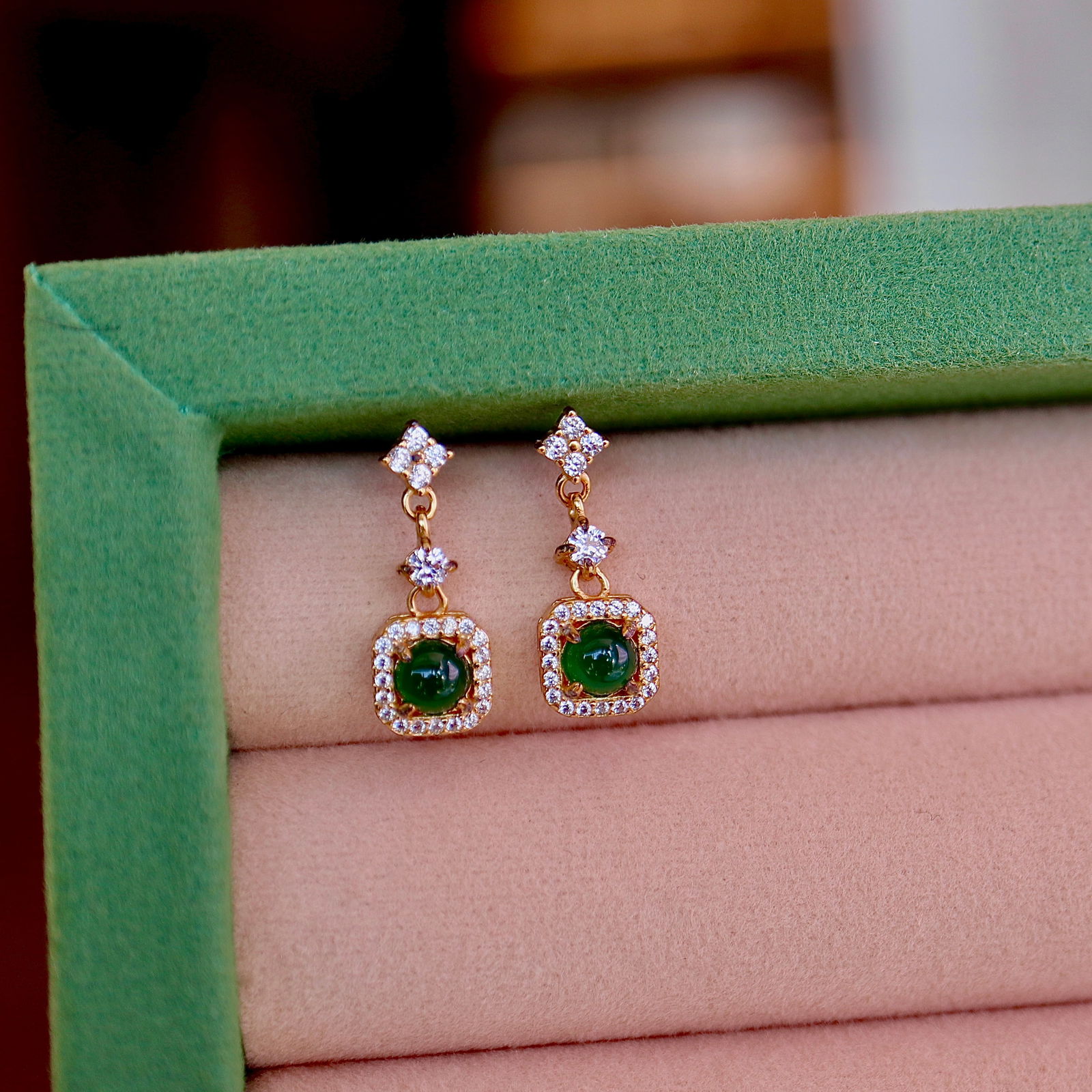 Natural Jade S925 Sterling Silver Stud Earrings: Natural Jade S925 Sterling Silver Four Leaf Clover Stud Earrings - A Quality Ice Yang Green