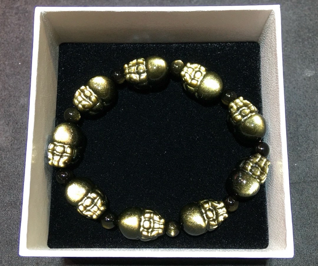 Gold Obsidian Wealth Attracting Pi Yao Bracelet: Gold Obsidian Wealth Attracting Pi Yao Bracelet