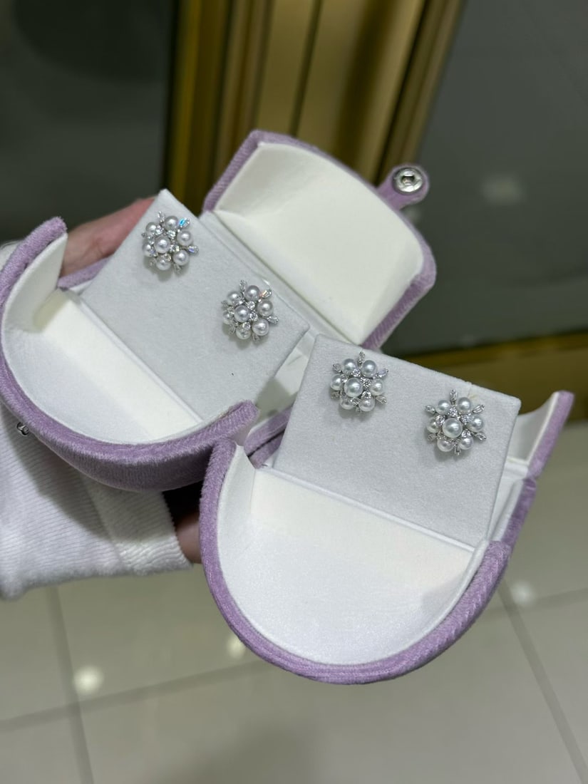 Pearl Snowflake Earrings: Pearl snowflake earrings, custom-made aurora 4-5mm, with amazing luster.