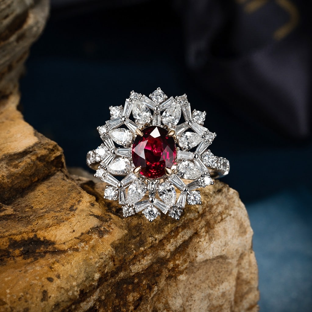 18K gold unheated pigeon blood red ruby ring (1 of 4)