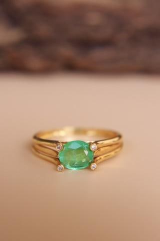 18K Gold Emerald Diamond Ring 0.855ct (1 of 8)