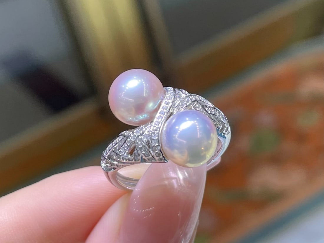 Sterling Silver Natural Freshwater Pearl Ring: Natural Freshwater Pearl RingNatural Color Freshwater Pearl, Double K Gold Crafted Silver Version8.5—9mm Perfect Round Luster Flawless
