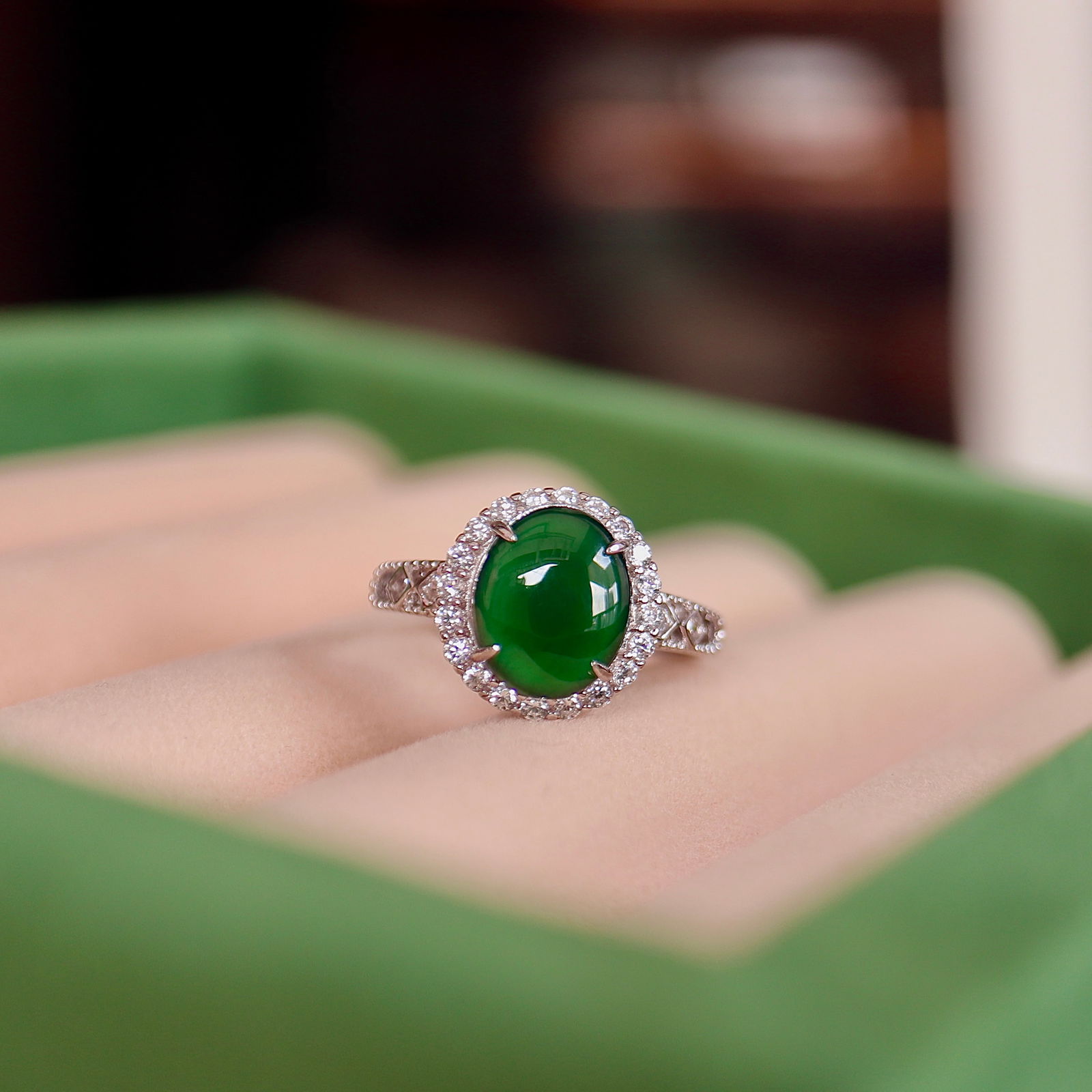 S925 Silver Natural Imperial Green Jadeite Ring (1 of 7)