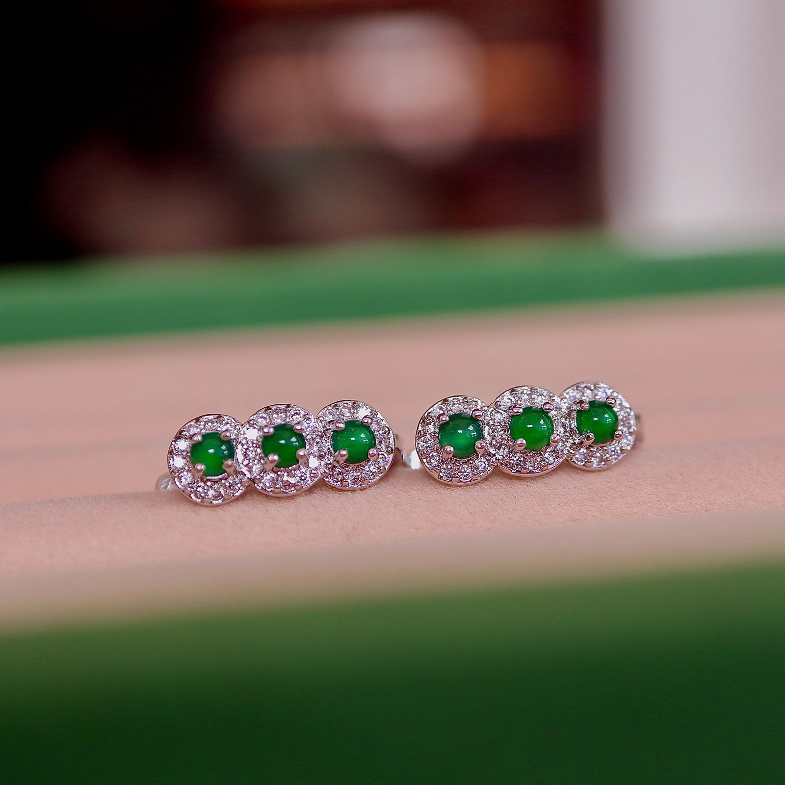Natural Jadeite Earrings: Natural jade earrings about 3mm 6 ice green jade elegant and simple full of high-end sense