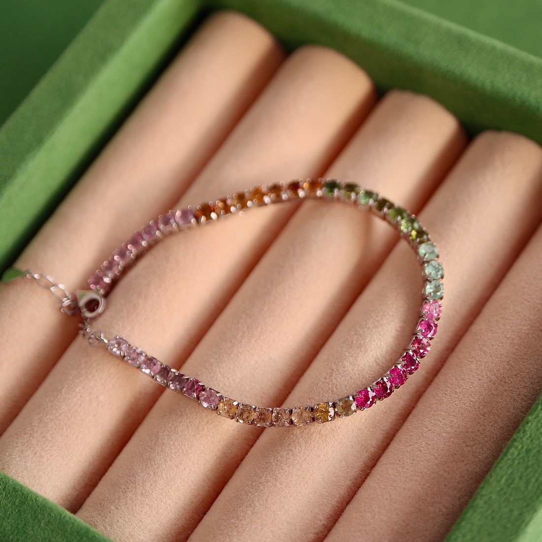 Sterling Silver Tourmaline Bracelet: Natural Candy Color Tourmaline Pure Silver Bracelet, so many vitreous tourmaline candies with dopamine colors, very healing, you'll like it at first sight, simple and versatile, unbeatable cost perfor
