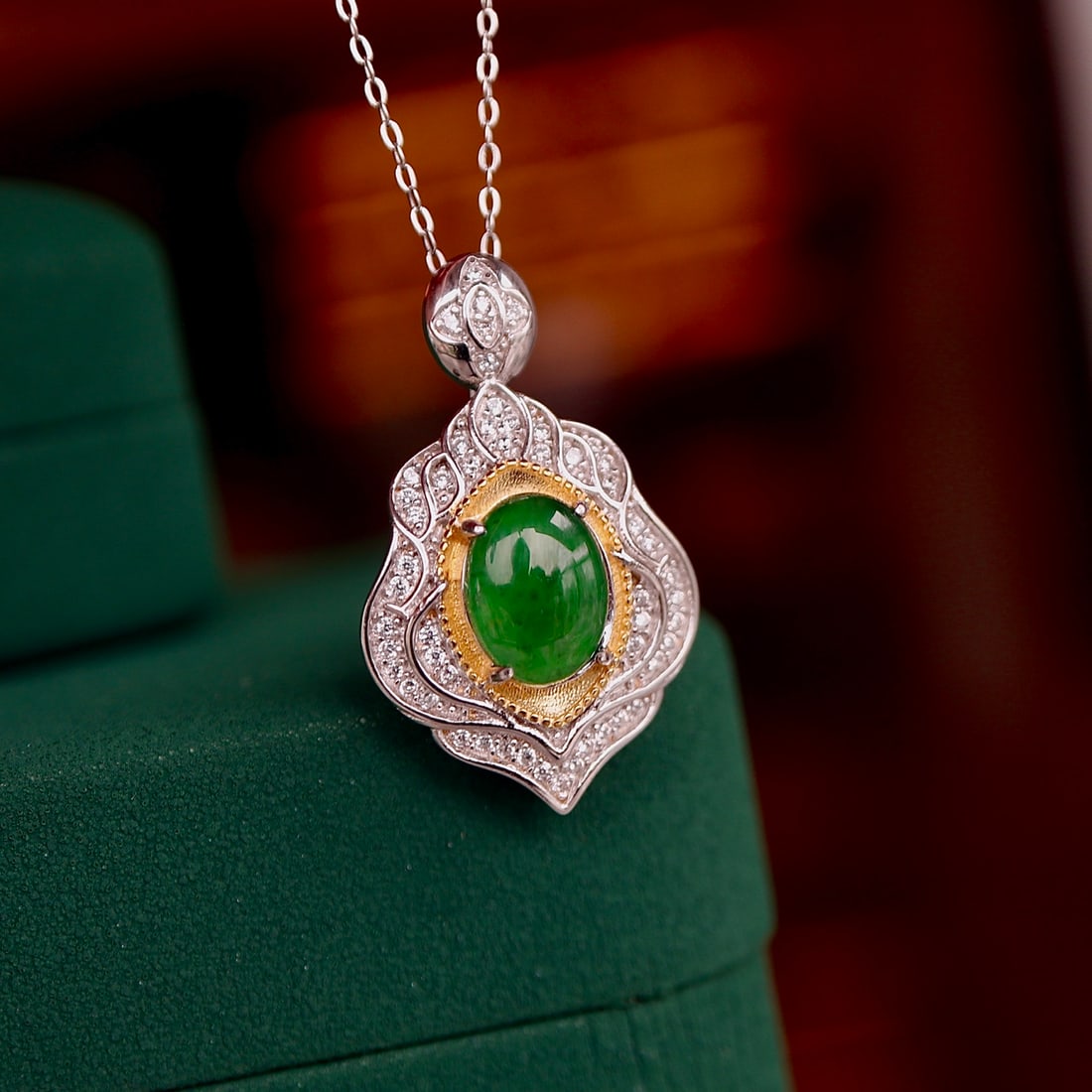 Jadeite Pigeon Egg Pendant: Natural Jadeite Pigeon Egg Pendant Approximately 8*10mm High Ice Sunny Green S925 Sterling Silver Inlay Elegant and Modern