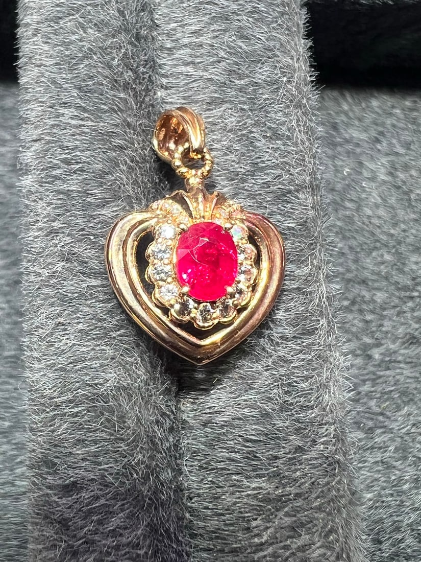 18K Gold Ruby Pendant with Inlay (1 of 9)