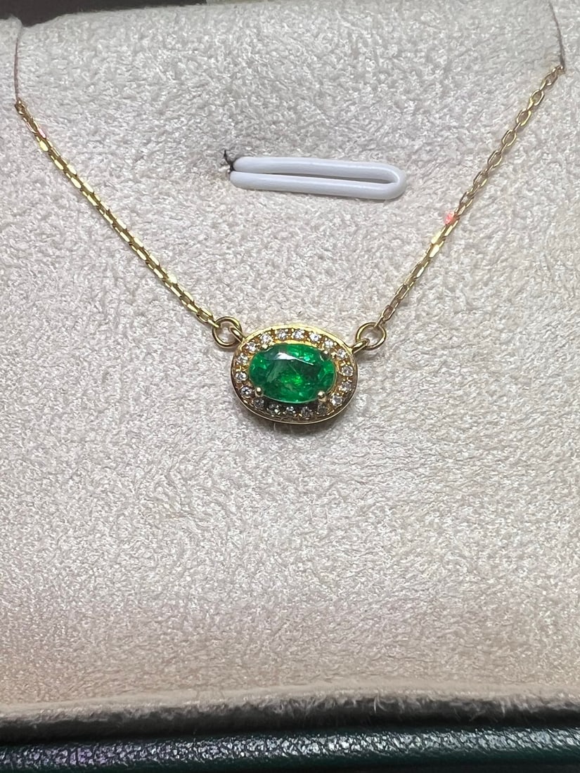18K Gold Emerald Necklace with Inlay (1 of 9)