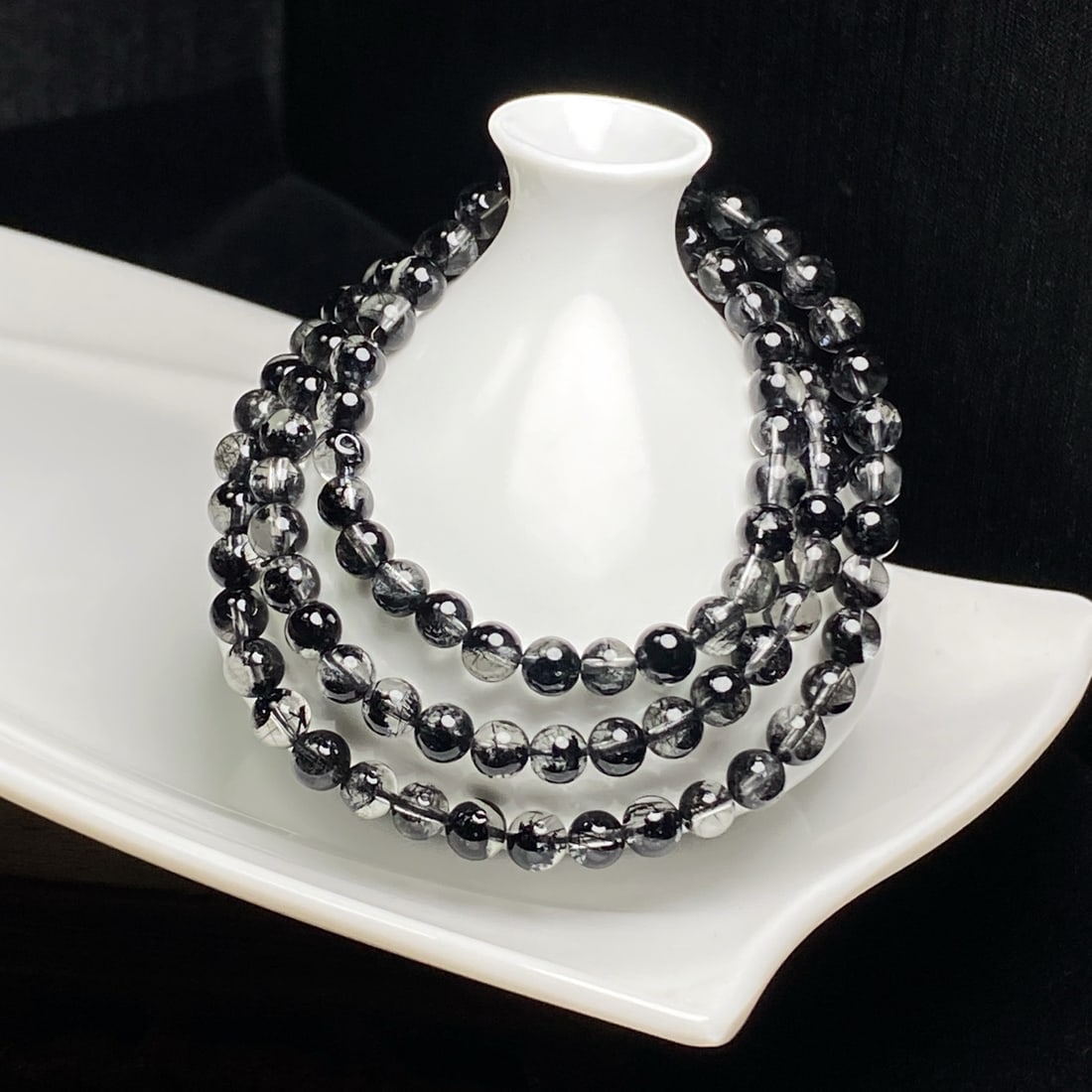 Natural Black Rutilated Quartz Bracelet: Natural black hair crystal multi-row bracelet, size: about 6 mm, weight: 24.82 grams, crystal transparent, brings wealth and wards off evil, helps career