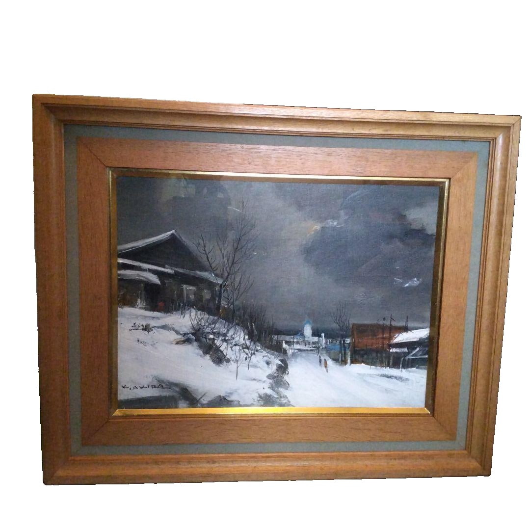 Akira Komatsu Winter Landscape Oil Painting Decoration: This is a unique oil painting created by Akira Komatsu, who excels at painting snow scenes.Size F8 Freight: 1.International Shipping: Foreign shipping costs are determined by the destination.