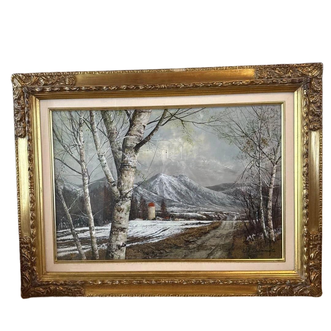 Takehara Shunzan's oil painting of a winter landscape decoration (1 of 9)