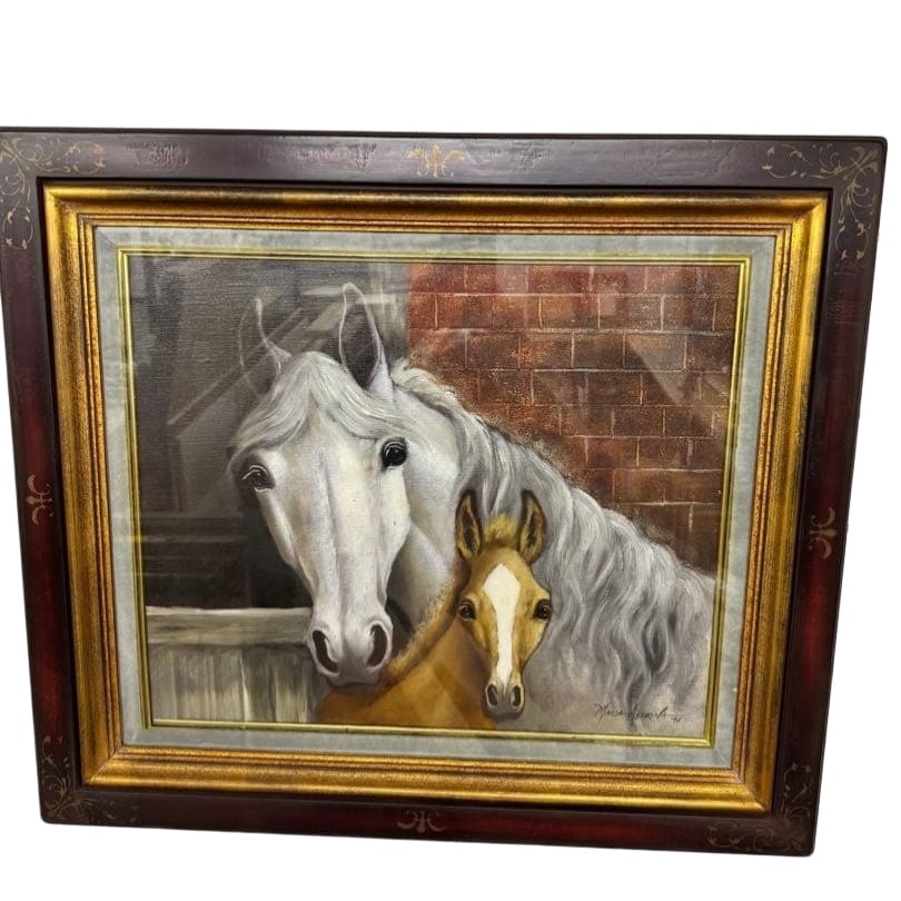 Oil painting of a horse, brown and gold frame (1 of 2)
