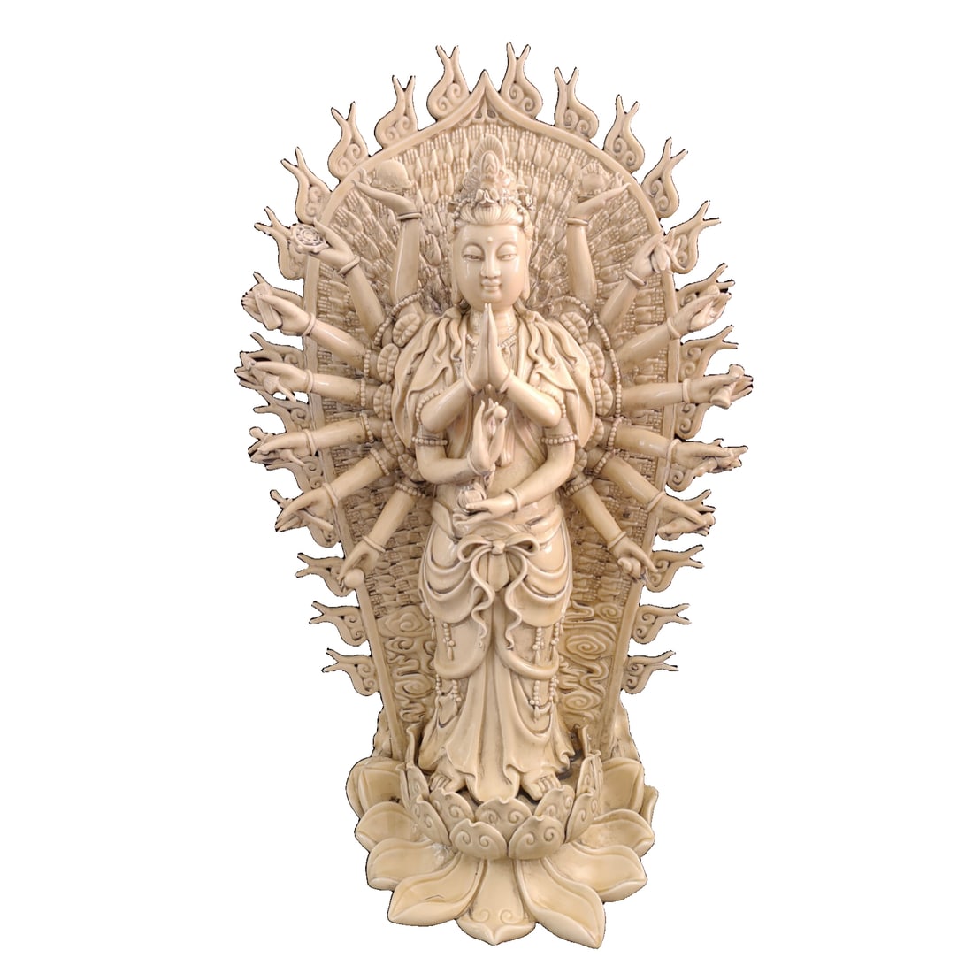 Ming Dynasty Dehua Kiln He Chaozong Marked White Porcelain Hanging Glazed Thousand-Handed Guanyin (1 of 10)