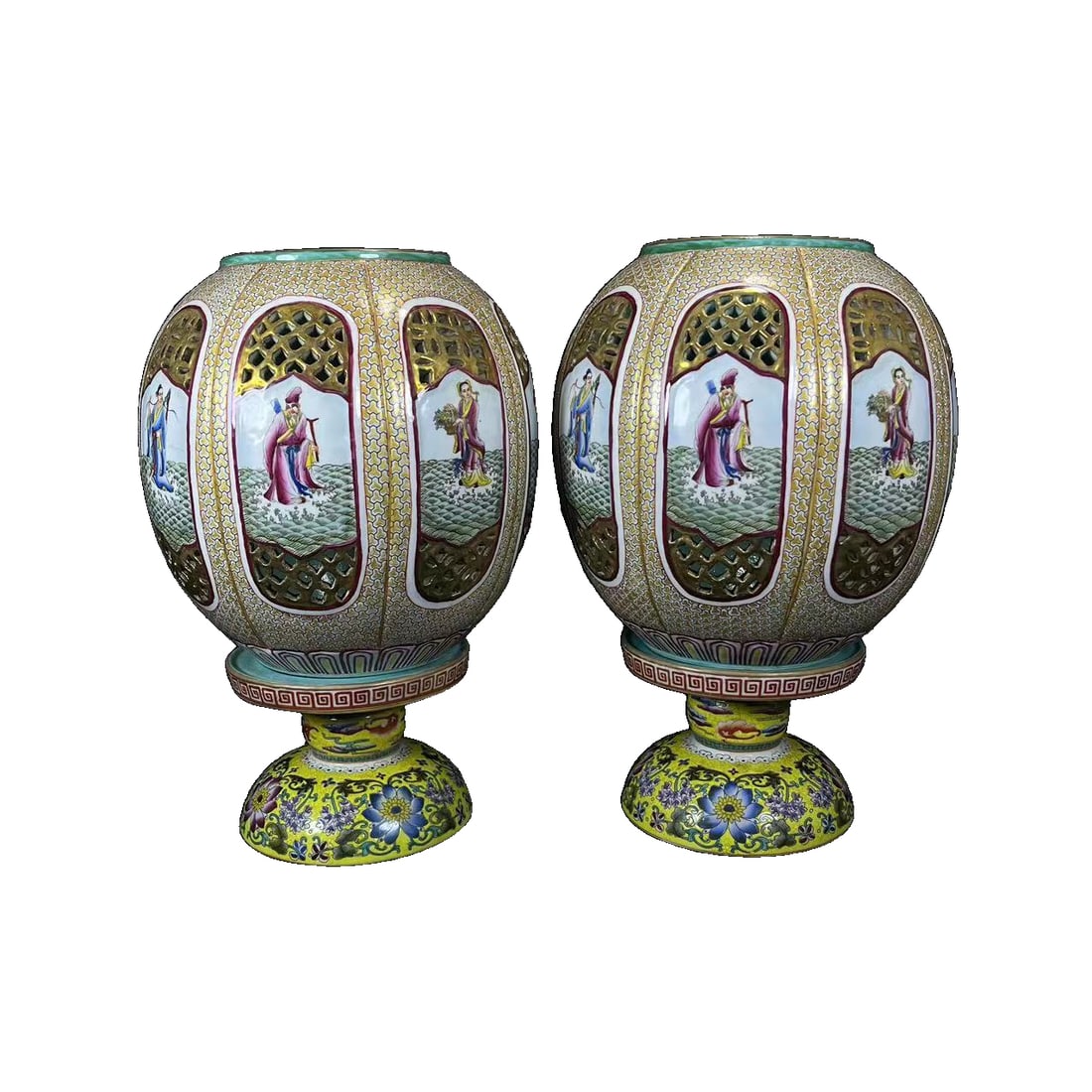 Qing Yongzheng Enamel Color Painted Gold Character Palace Lantern Pair (1 of 10)